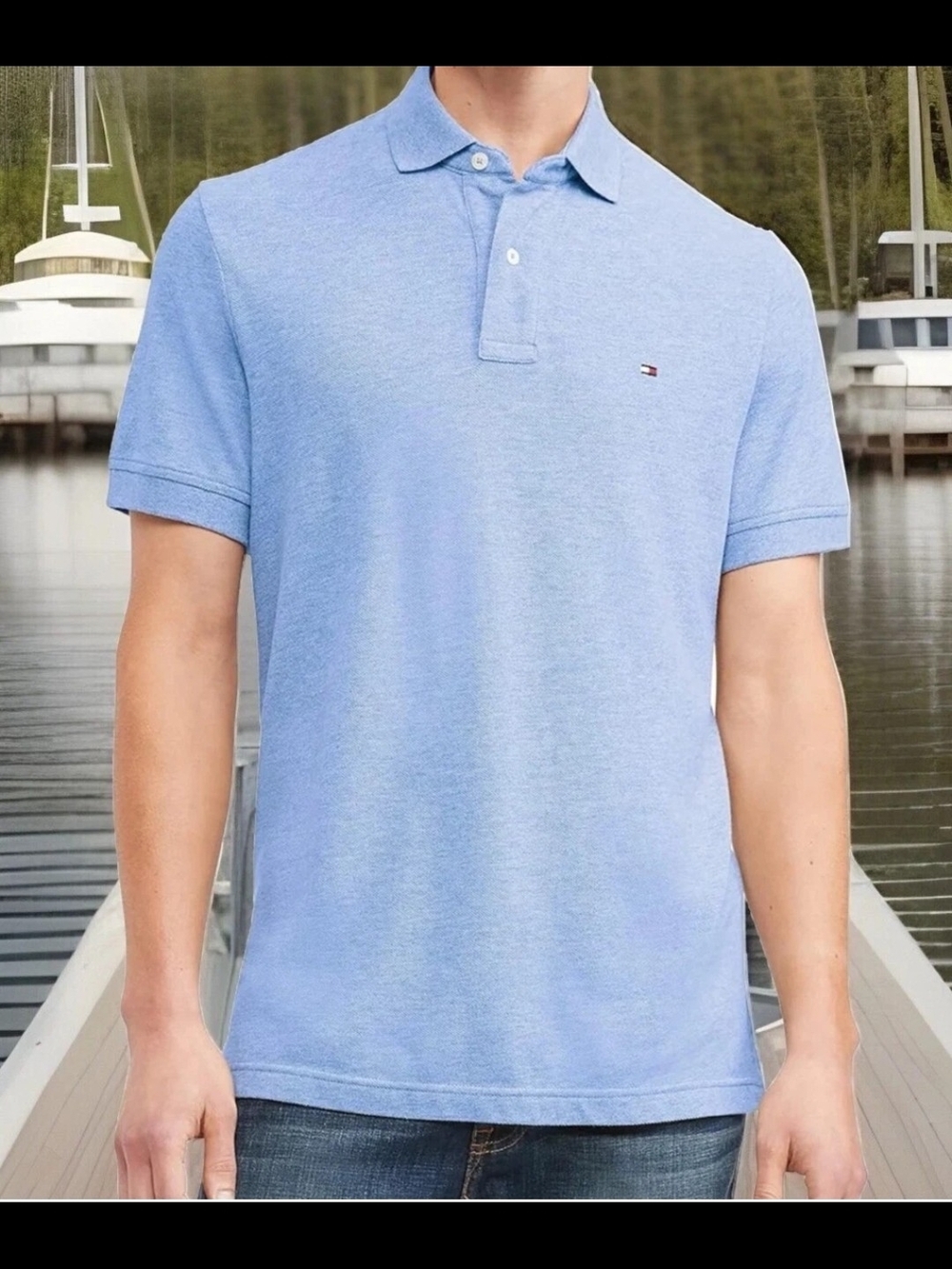 Tommy Hilfiger Men's Blue Heather Regular Fit Polo Shirt Cotton Size L EUC
